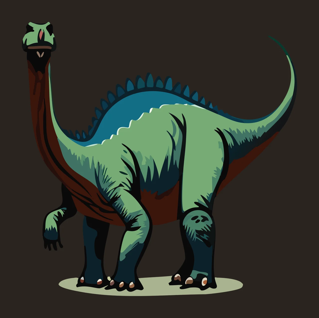 Dinosaur Long Neck Silhouette standing tail spines black white contrast preview thumbnail