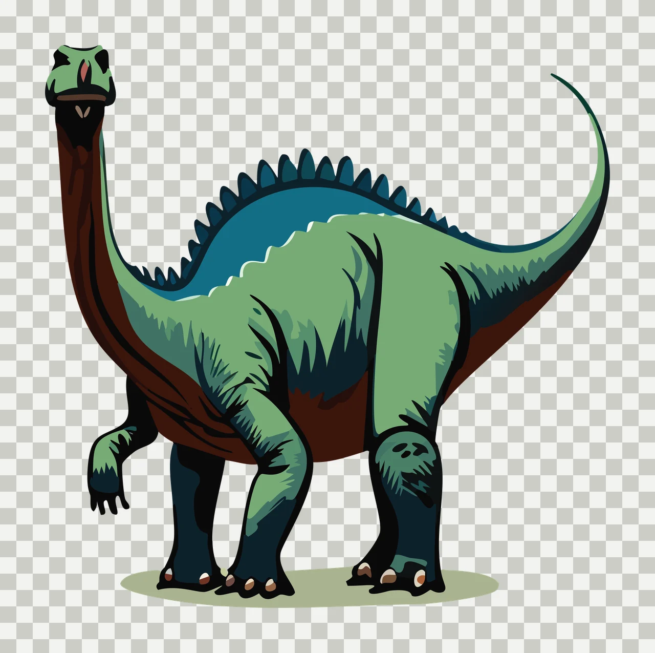 Dinosaur Long Neck Silhouette standing tail spines black white transparency and detail preview thumbnail