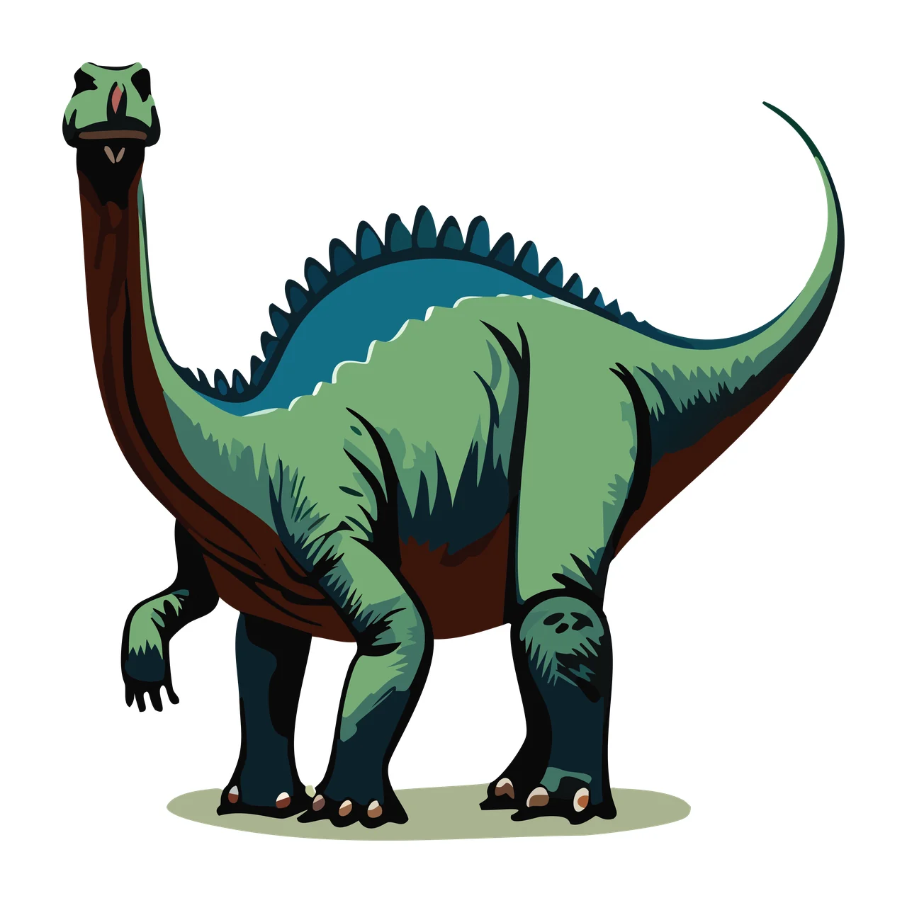 Dinosaur Long Neck Silhouette standing tail spines black white
