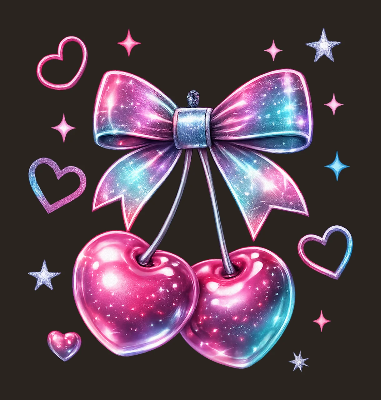Coquette Cherry Sublimation Design Silver Glitter Bow Heart contrast preview thumbnail