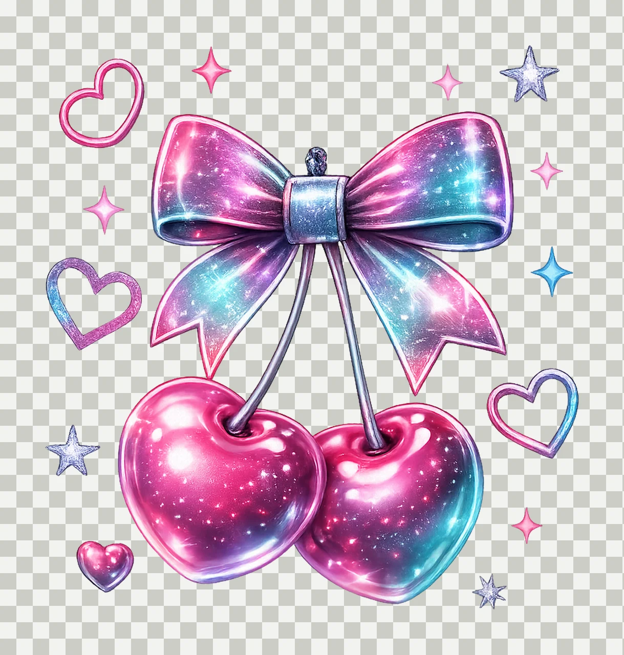 Coquette Cherry Sublimation Design Silver Glitter Bow Heart transparency and detail preview thumbnail