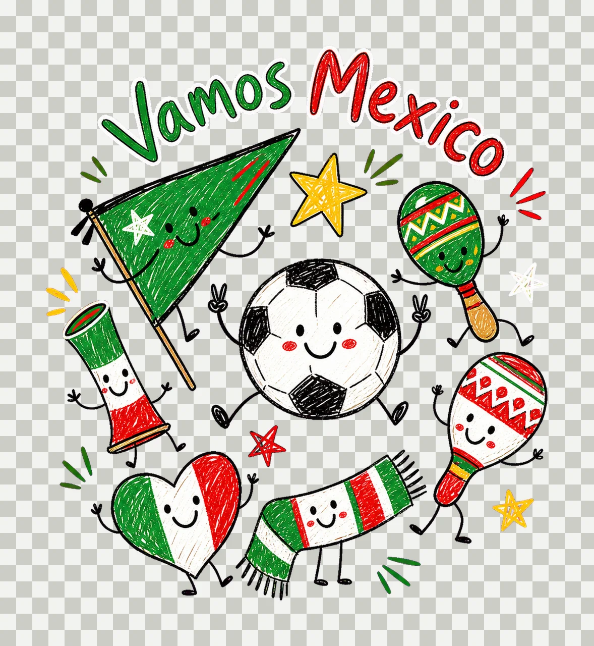 Mexico Soccer Doodle Fan sublimation instant Variation C transparency and detail preview thumbnail