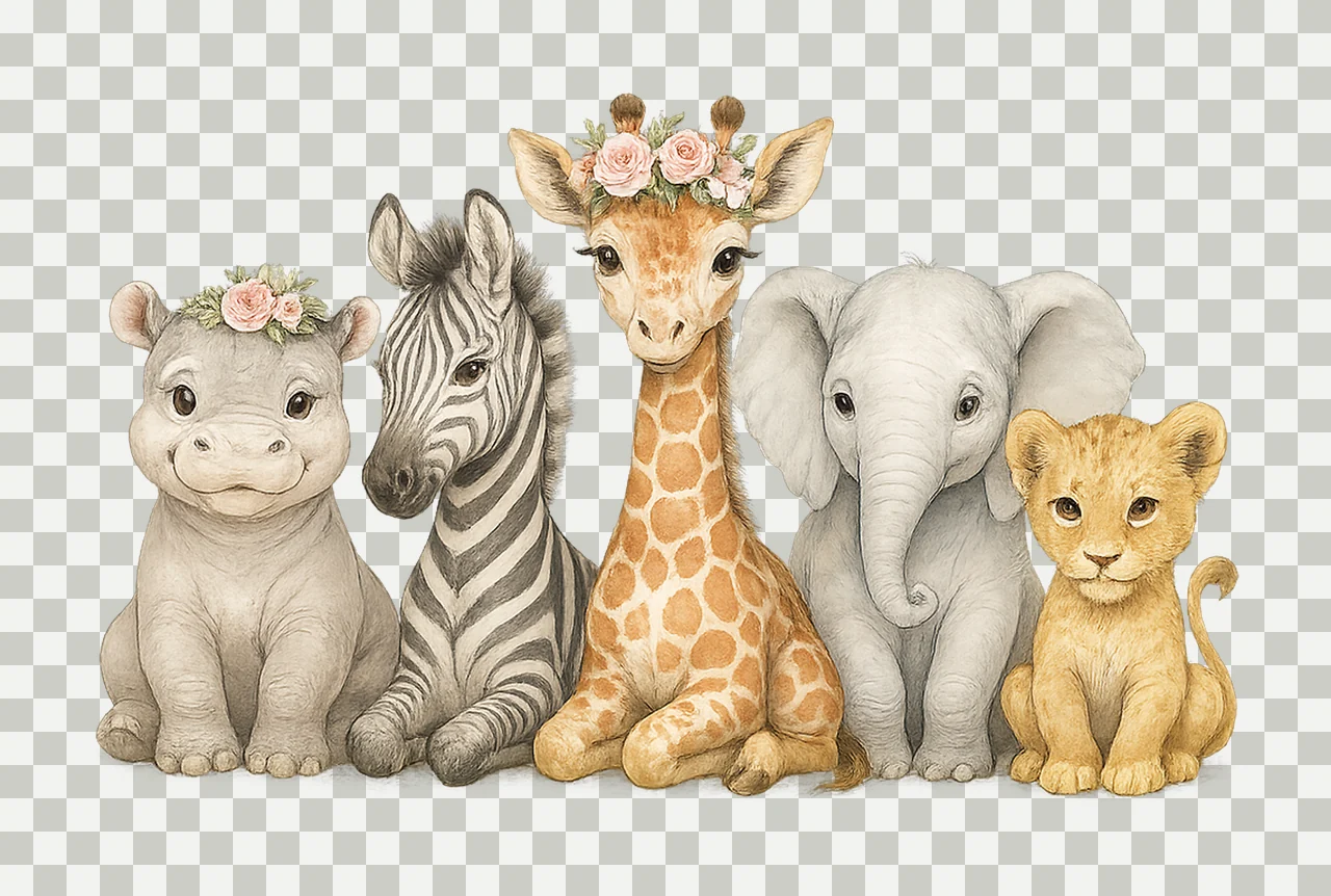 set of tropical jungle safari animals Baby shower invite transparency and detail preview thumbnail