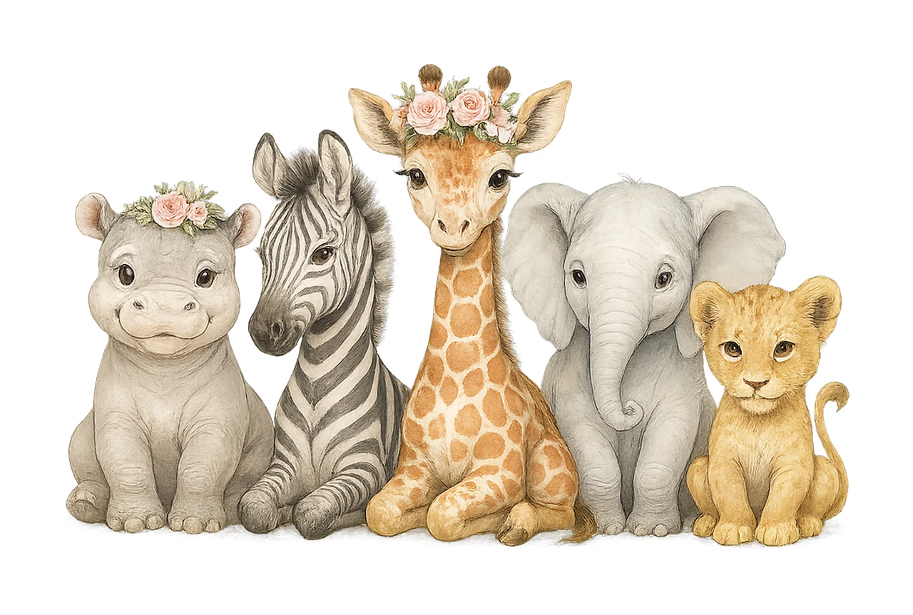 set of tropical jungle safari animals Baby shower invite