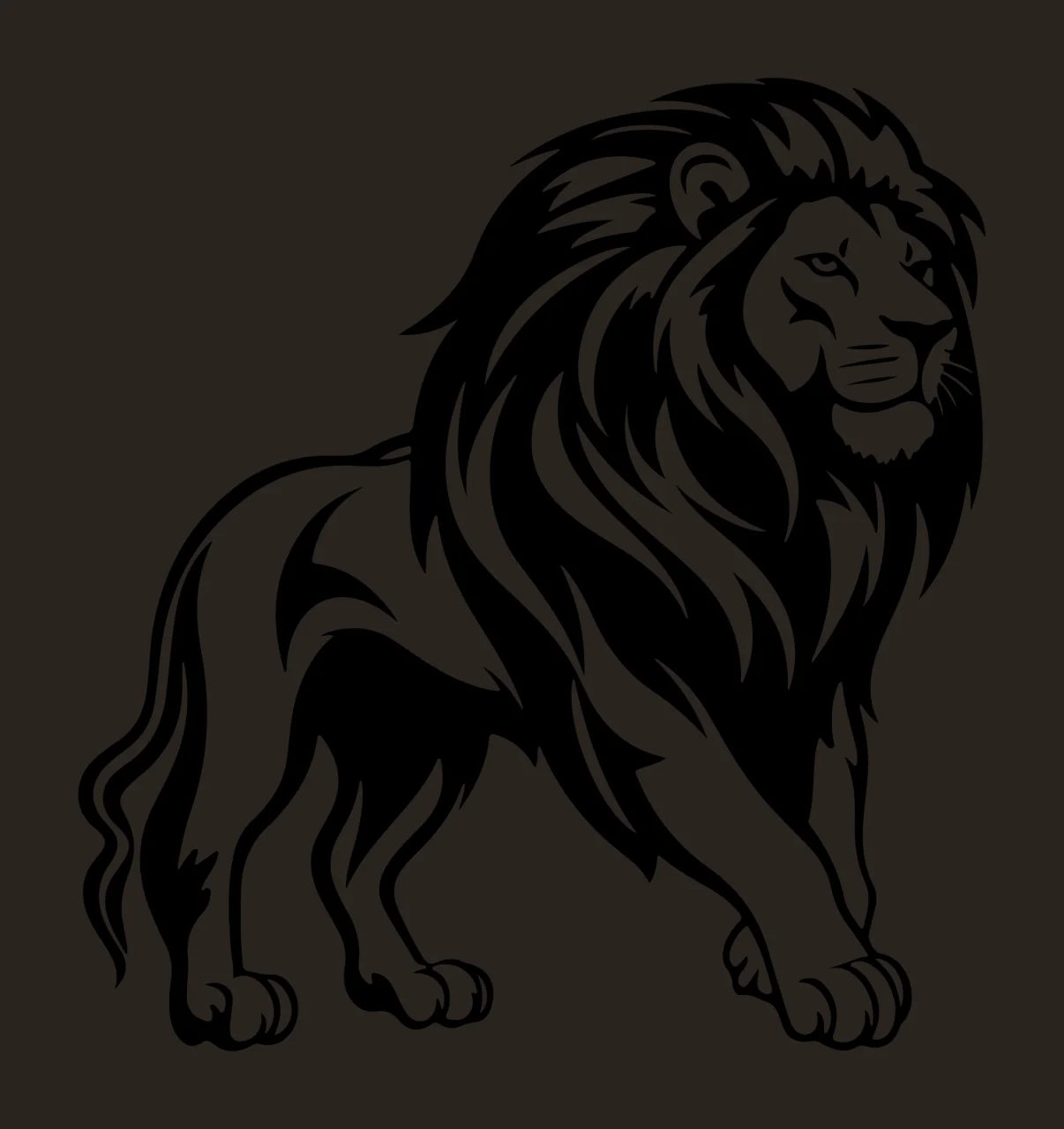Lion Side View Walking Silhouette mane tail black white background contrast preview thumbnail