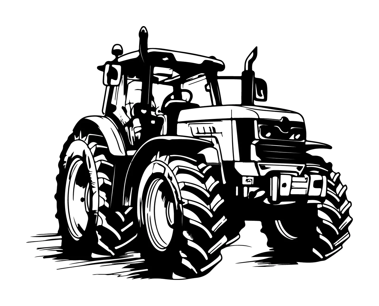 Tractor Vehicle With Detailed Tread Wheels large tires exhaust stack