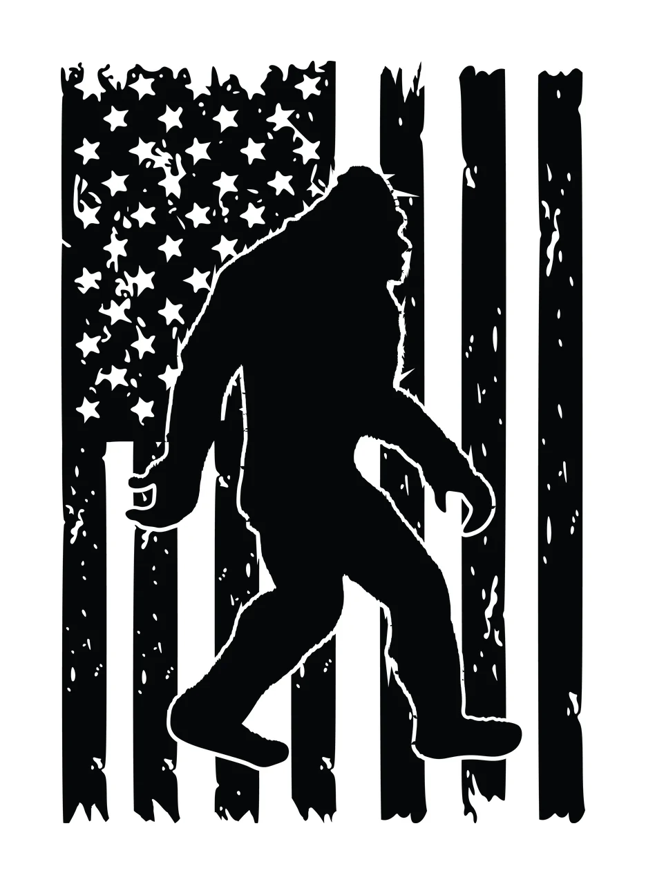 Flag Bigfoot Silhouette Over Distressed Pattern Standing black