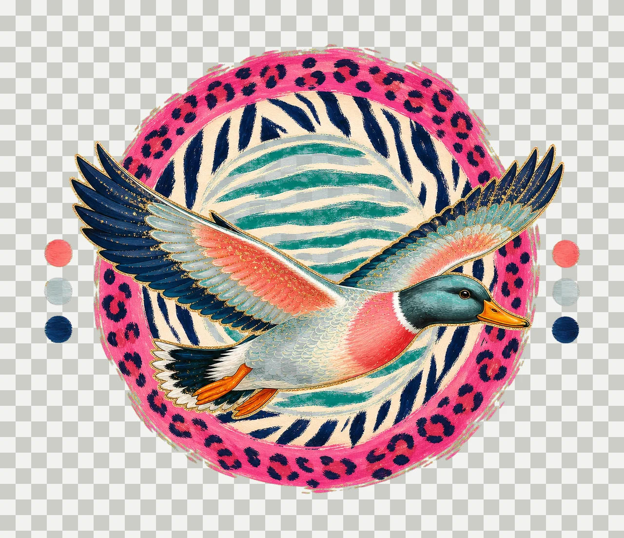 Flying Mallard Duck Colorful Preppy Hunting Variation B transparency and detail preview thumbnail