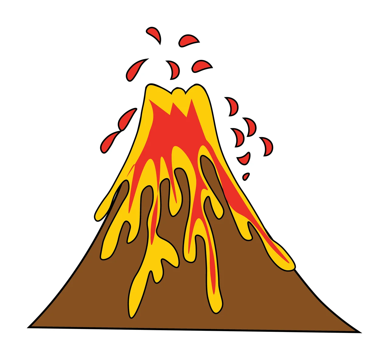 Volcano Erupting Mountain Silhouette Icon droplets black white
