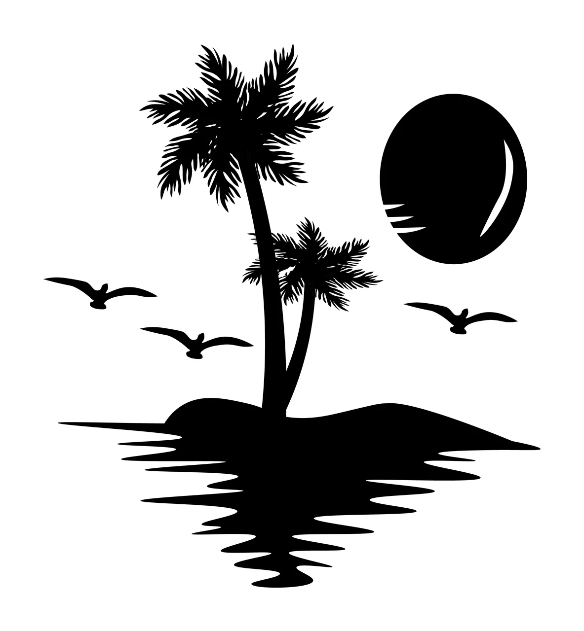 Palm Tree Trees And Sun Silhouette birds reflection black coastal