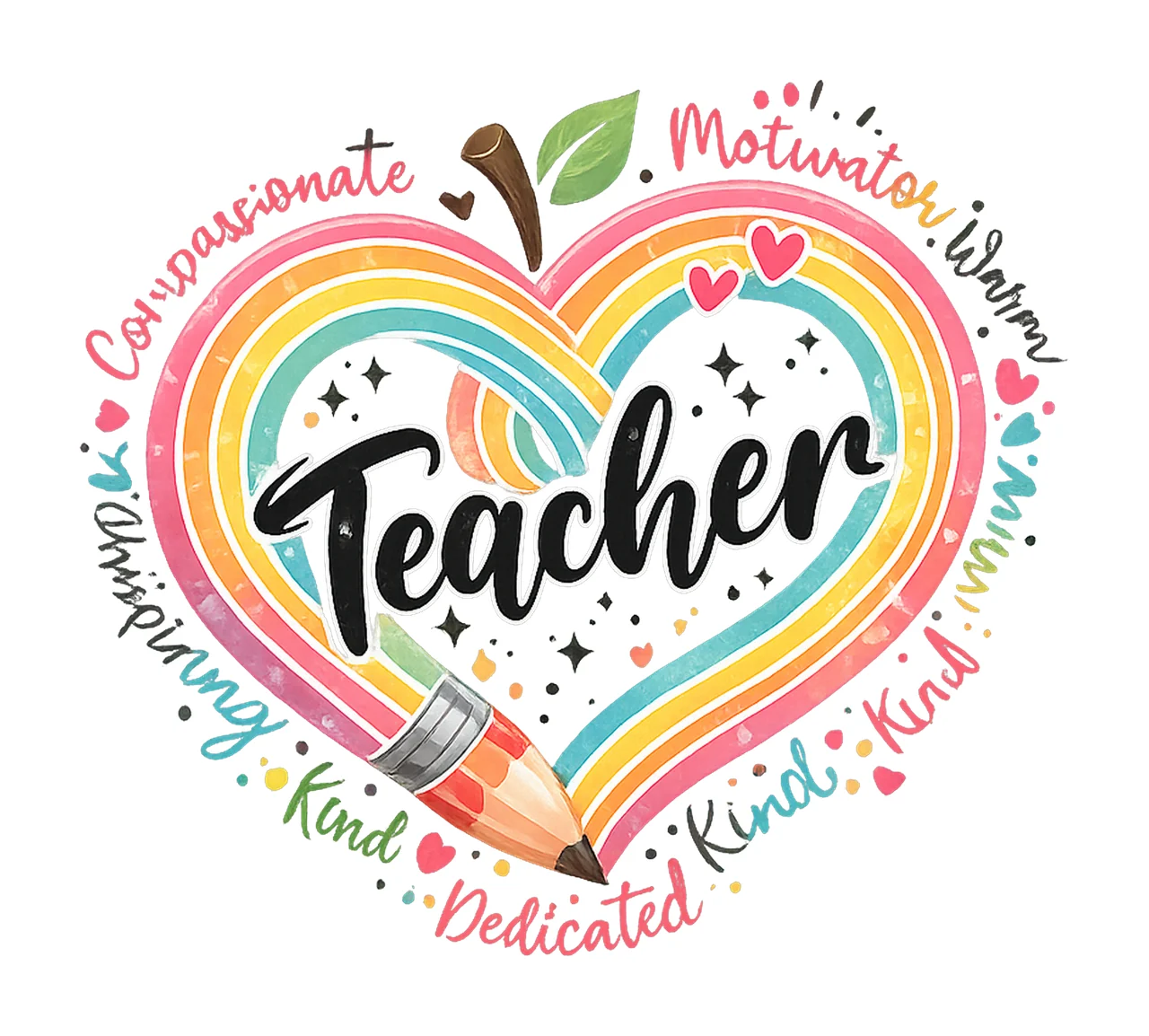 Teacher Heart Apple Pencil Graduation Sublimation Design
