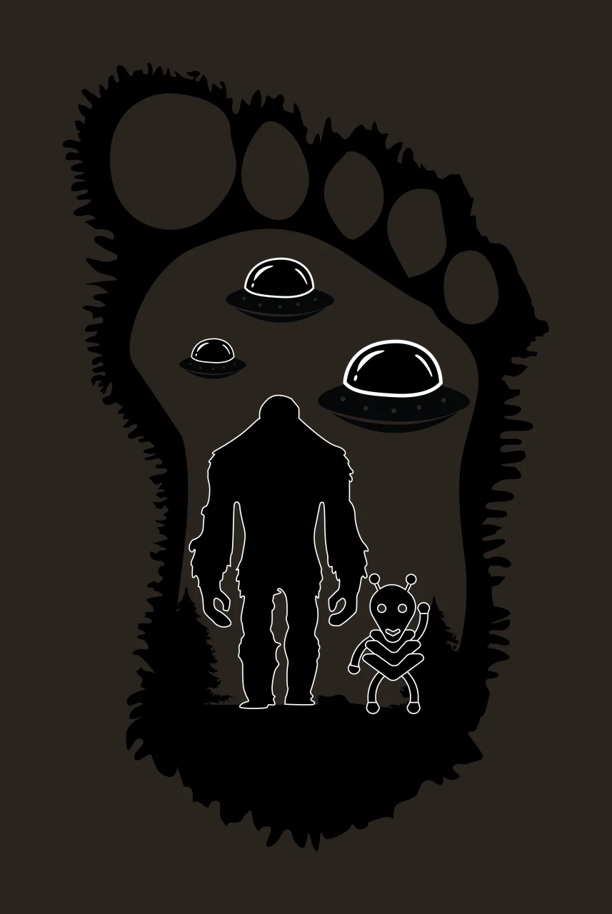 Footprint Silhouette With Aliens And Forest humanoid alien contrast preview thumbnail