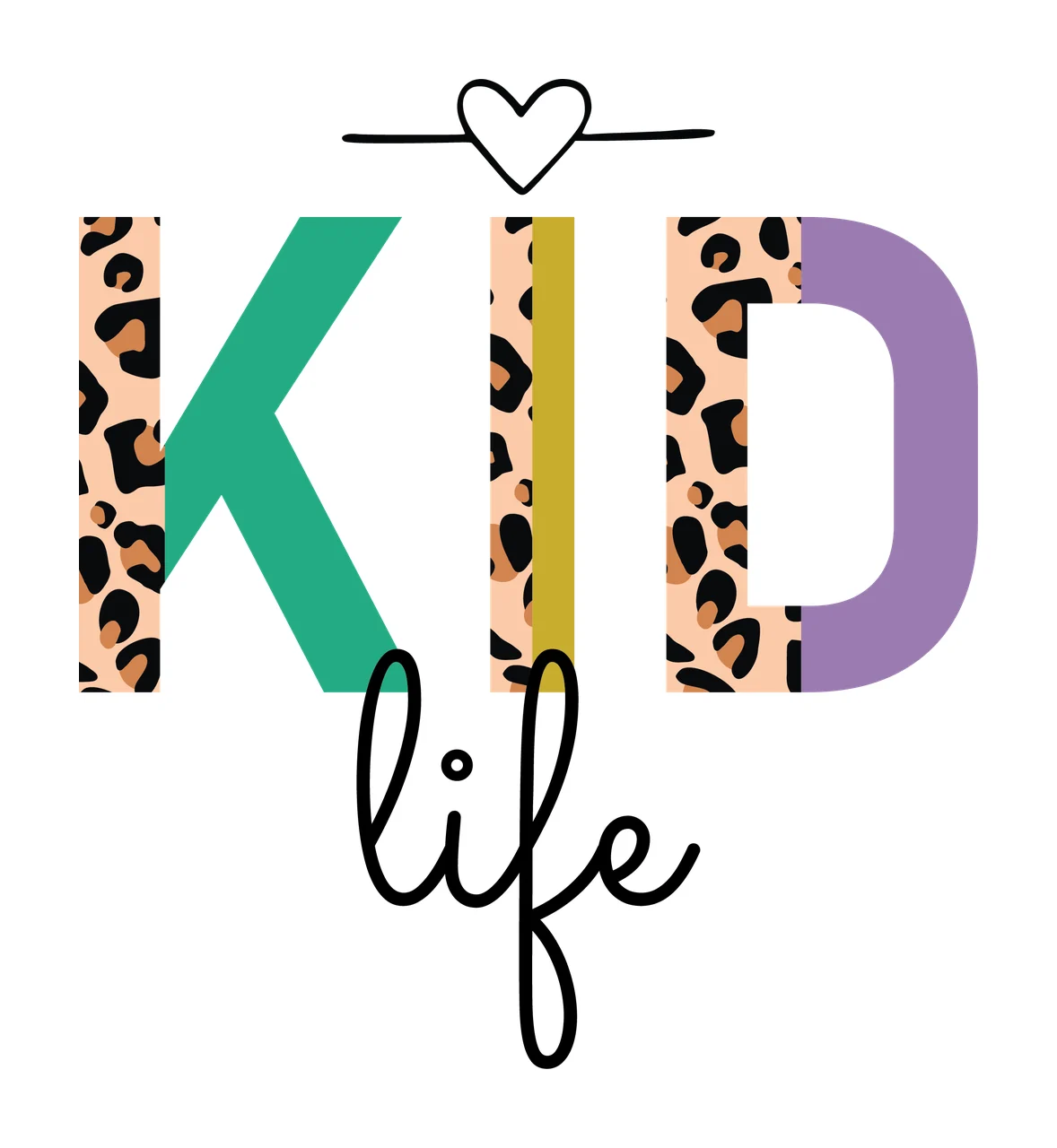 Kid Life Text With Heart displayed black white plain typography
