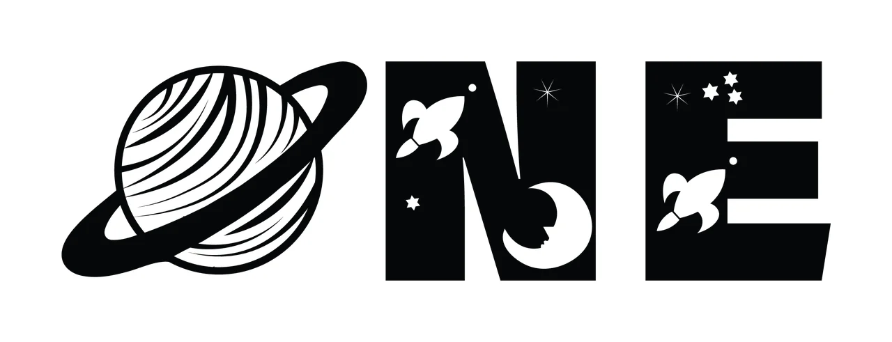 Space One Theme Letter Design Typography Forming word planet