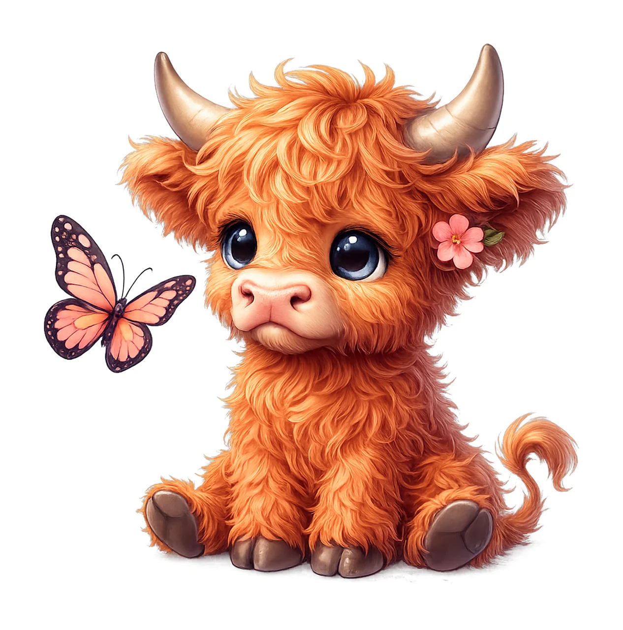 Highland Cow Butterfly Artwork Cute Cartoon Animal Design