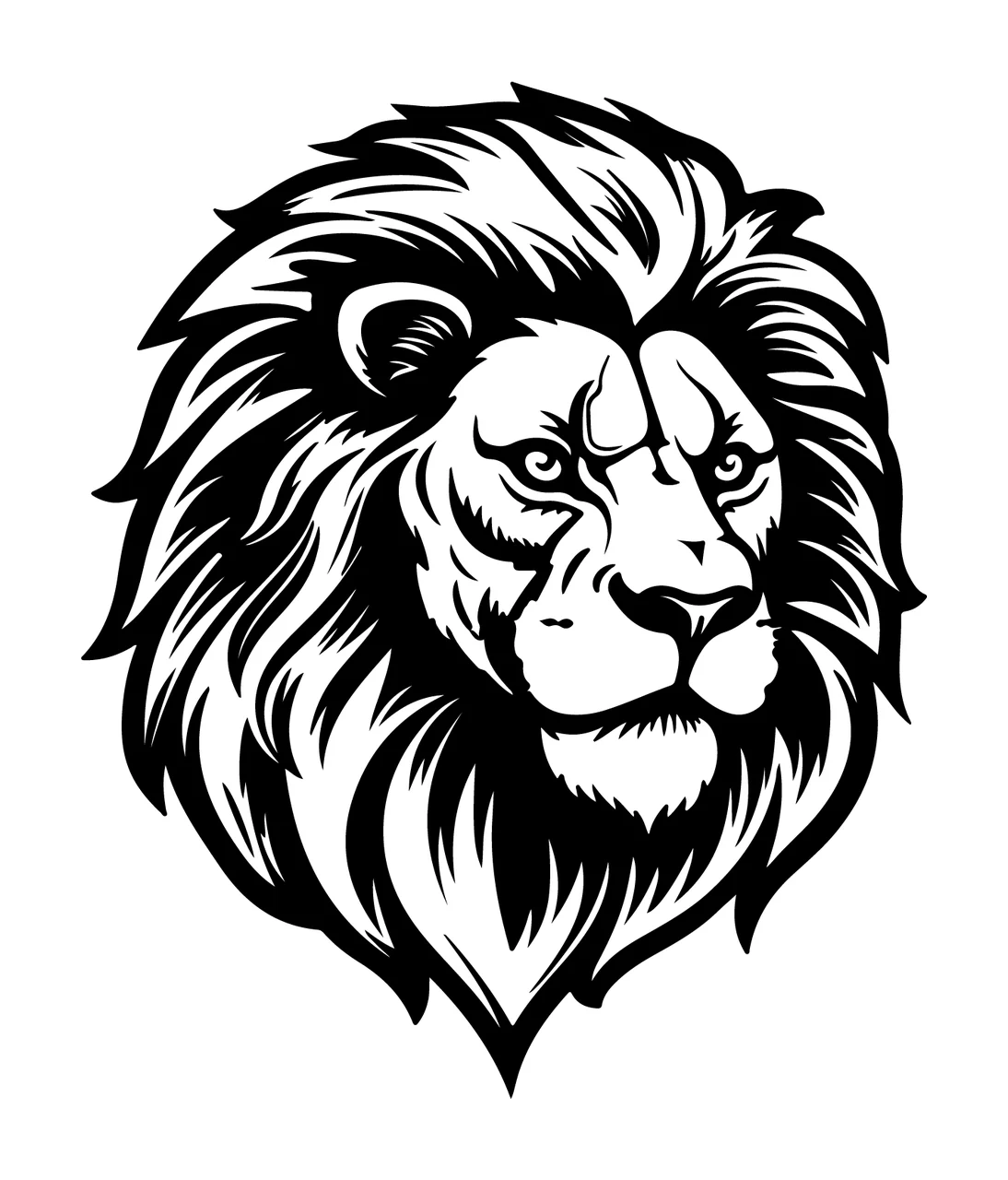 Lion Head Face Illustration With Dark Mane engraving black
