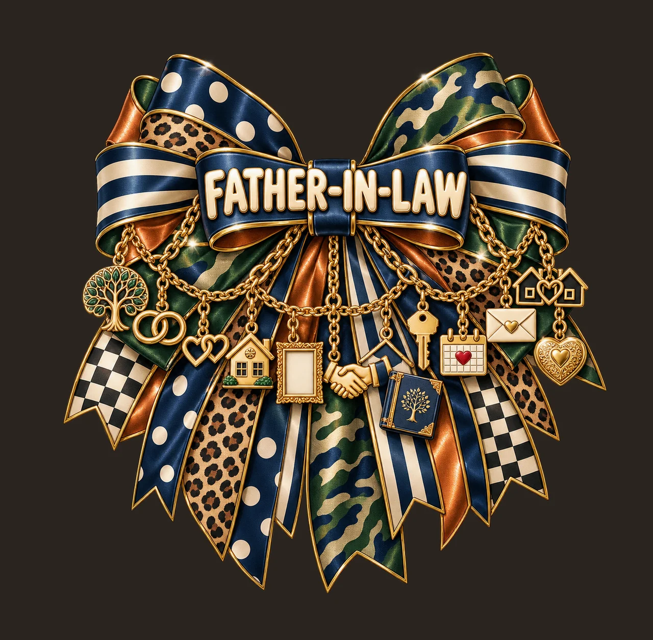 Father-in-Law Bow Charm PNG, Gold Chain Charms, Transparent Sublimation Design, Digital Download contrast preview thumbnail