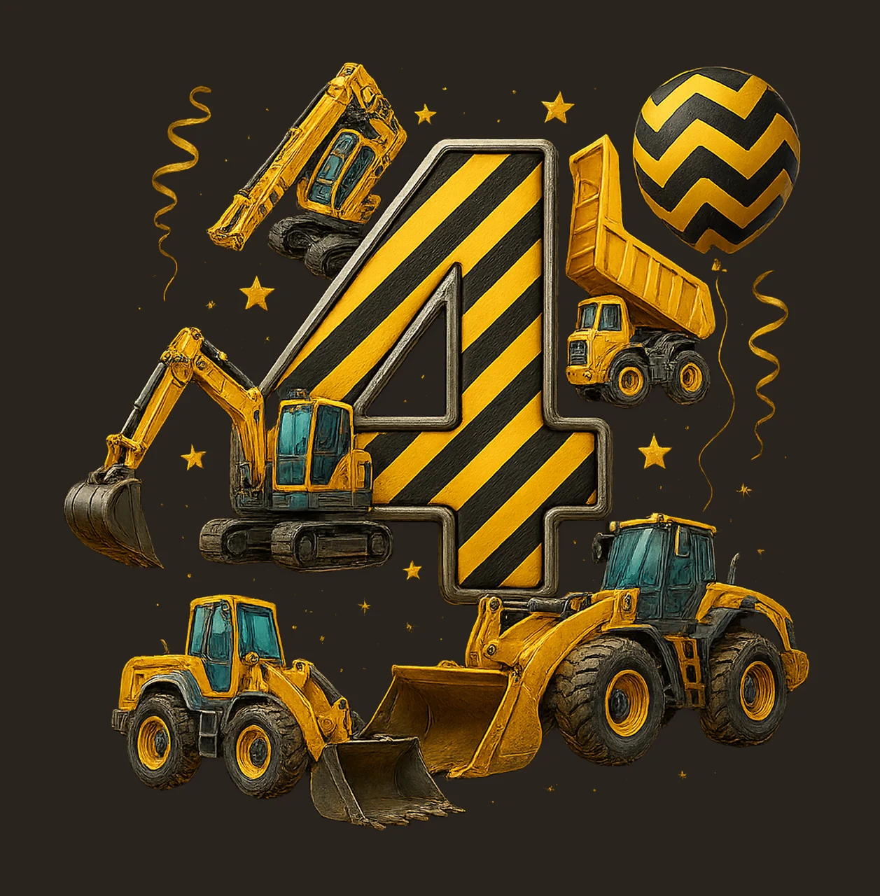 Construction 4th Birthday Party Sublimation Design Dump contrast preview thumbnail