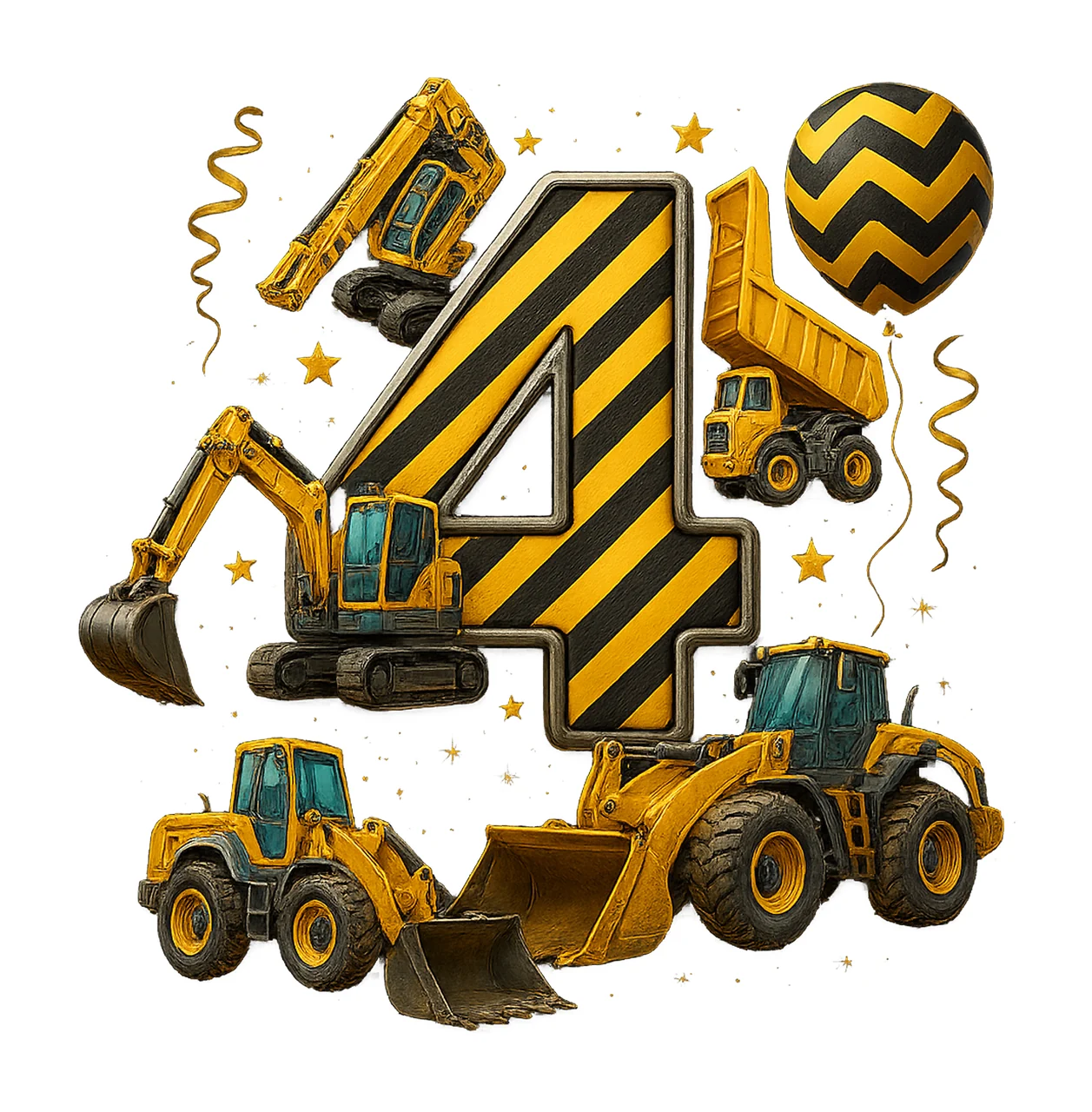 Construction 4th Birthday Party Sublimation Design Dump