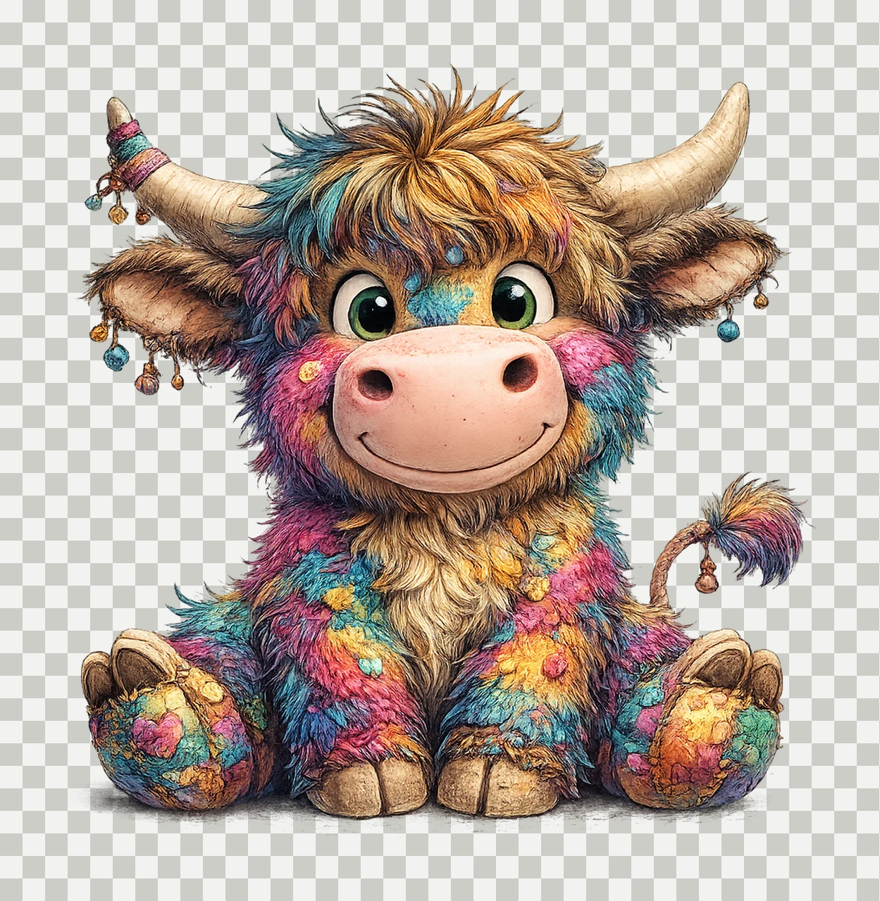 Colorful Highland Cow Artwork Cute Funky Calf Design transparency and detail preview thumbnail