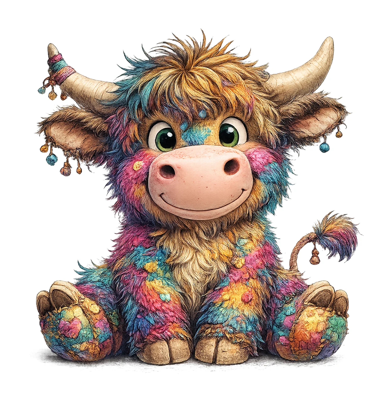 Colorful Highland Cow Artwork Cute Funky Calf Design