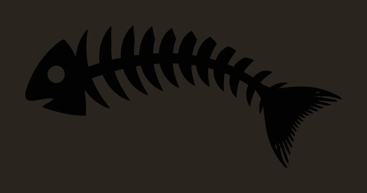 Bones Black Silhouette Of A Fish Skeleton Facing head spine contrast preview thumbnail