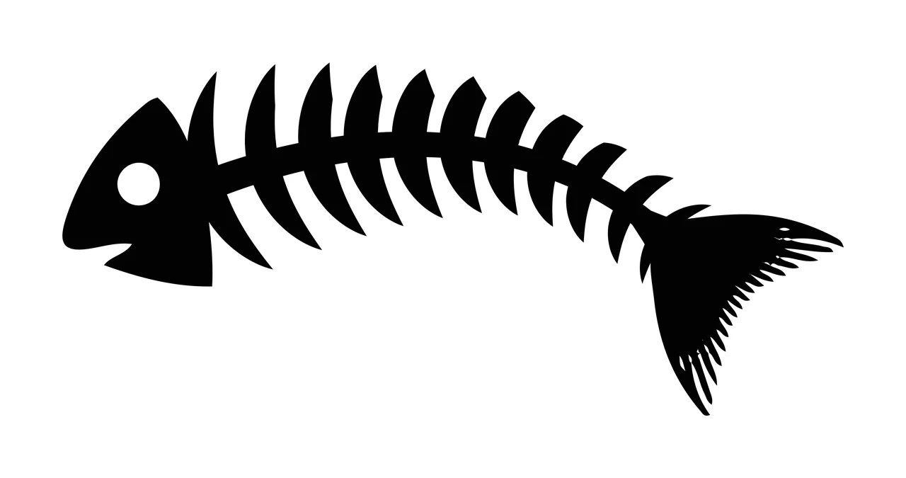 Bones Black Silhouette Of A Fish Skeleton Facing head spine