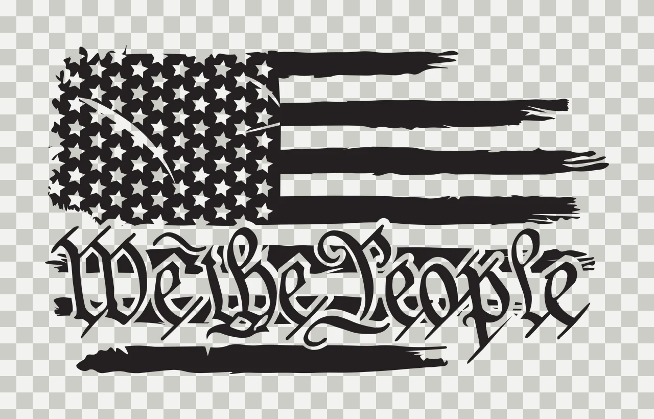 We The People Text With Flag waving stars stripes distressed transparency and detail preview thumbnail