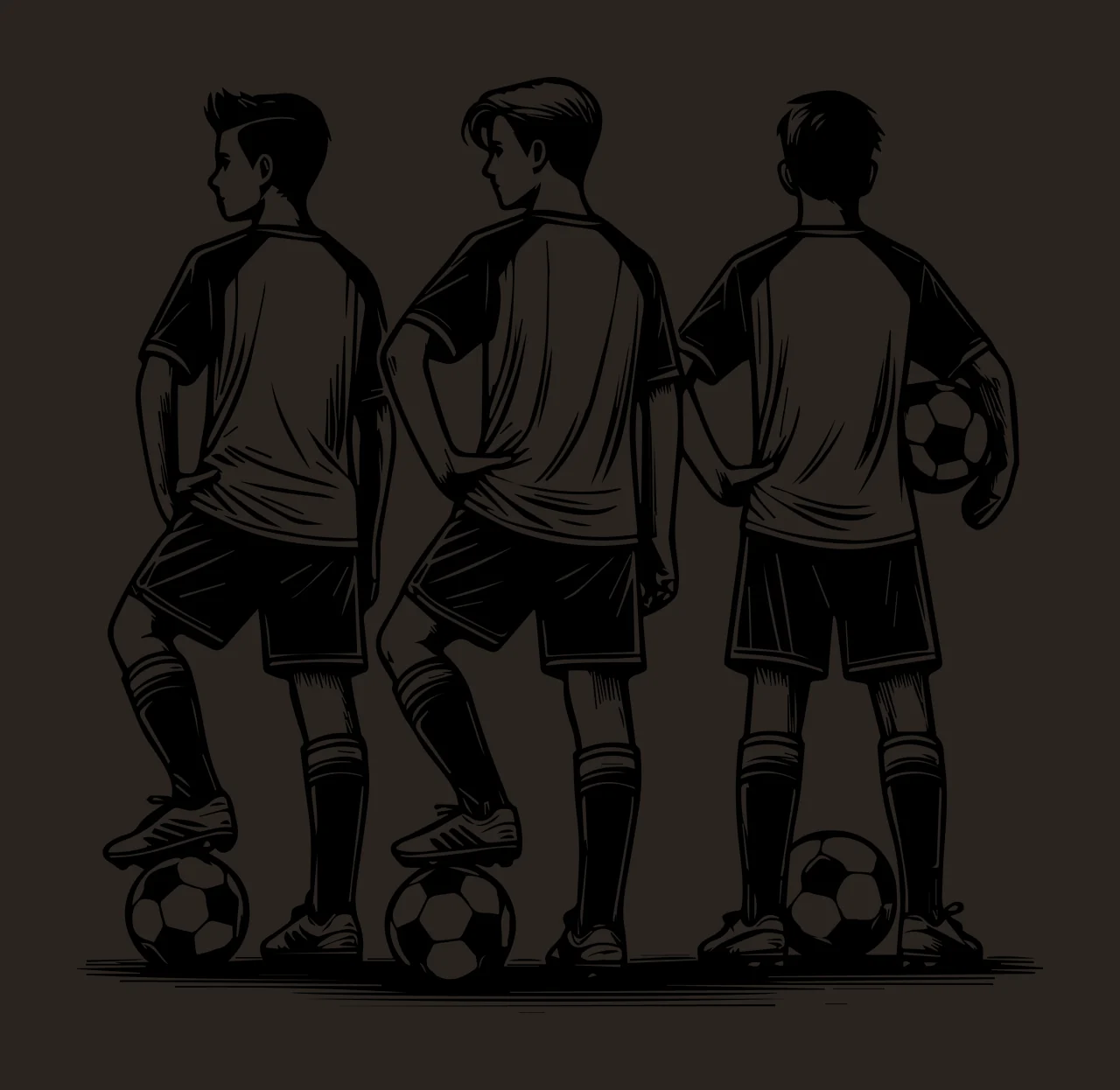 Soccer Ball Player Three Players Standing With Balls shorts contrast preview thumbnail