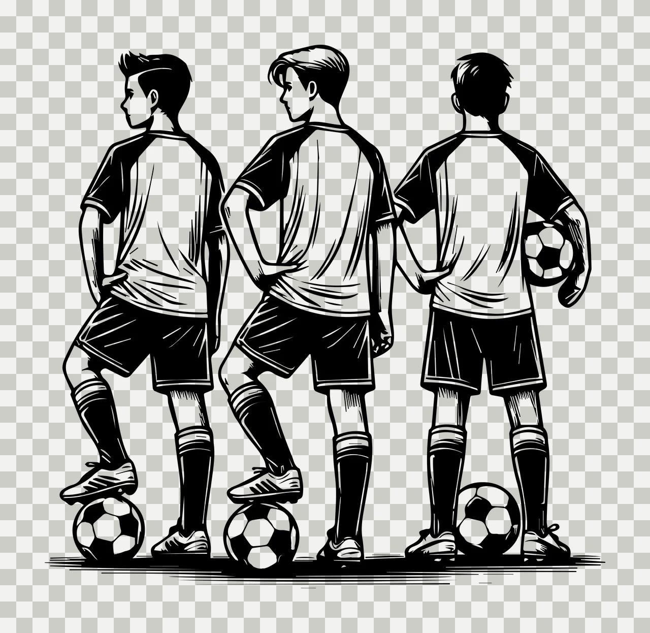 Soccer Ball Player Three Players Standing With Balls shorts transparency and detail preview thumbnail