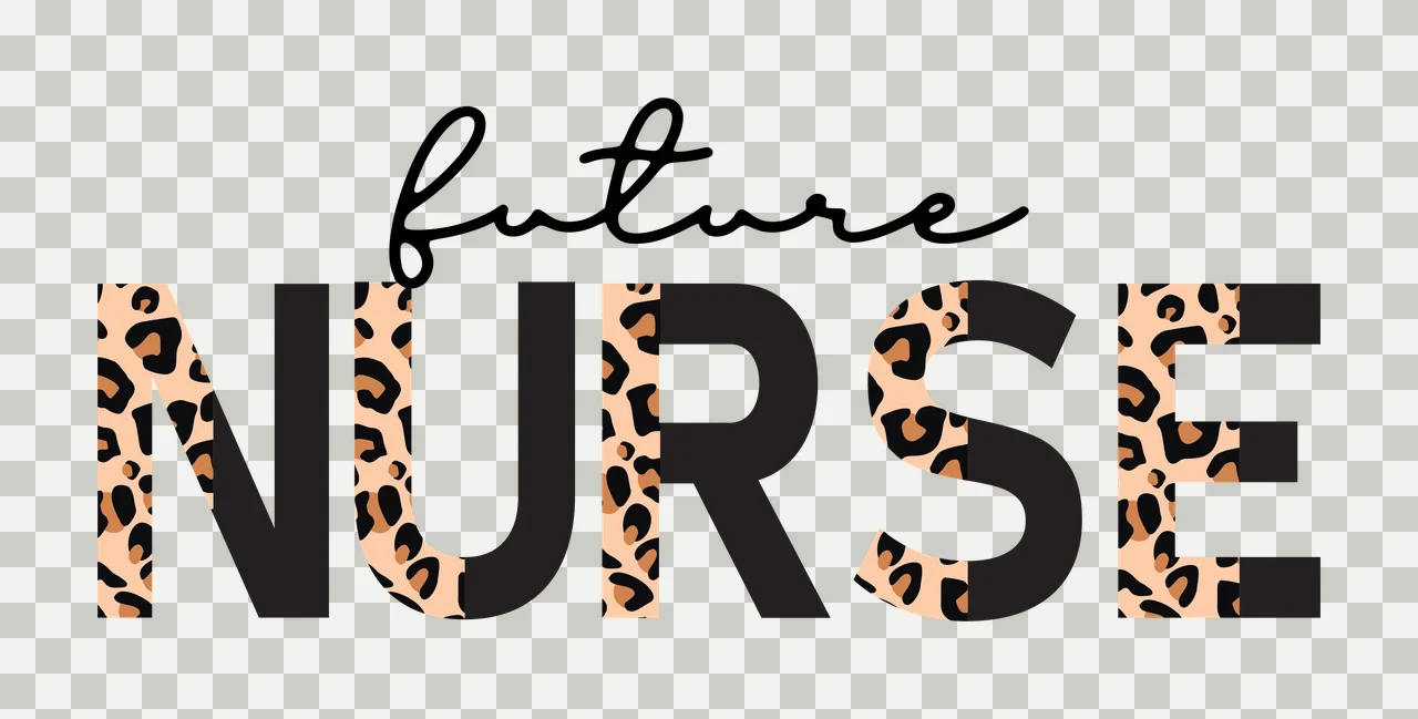 Future NURSE Nursing career slogan Design with script text, block letters, leopard print and solid black in tan and white transparency and detail preview thumbnail