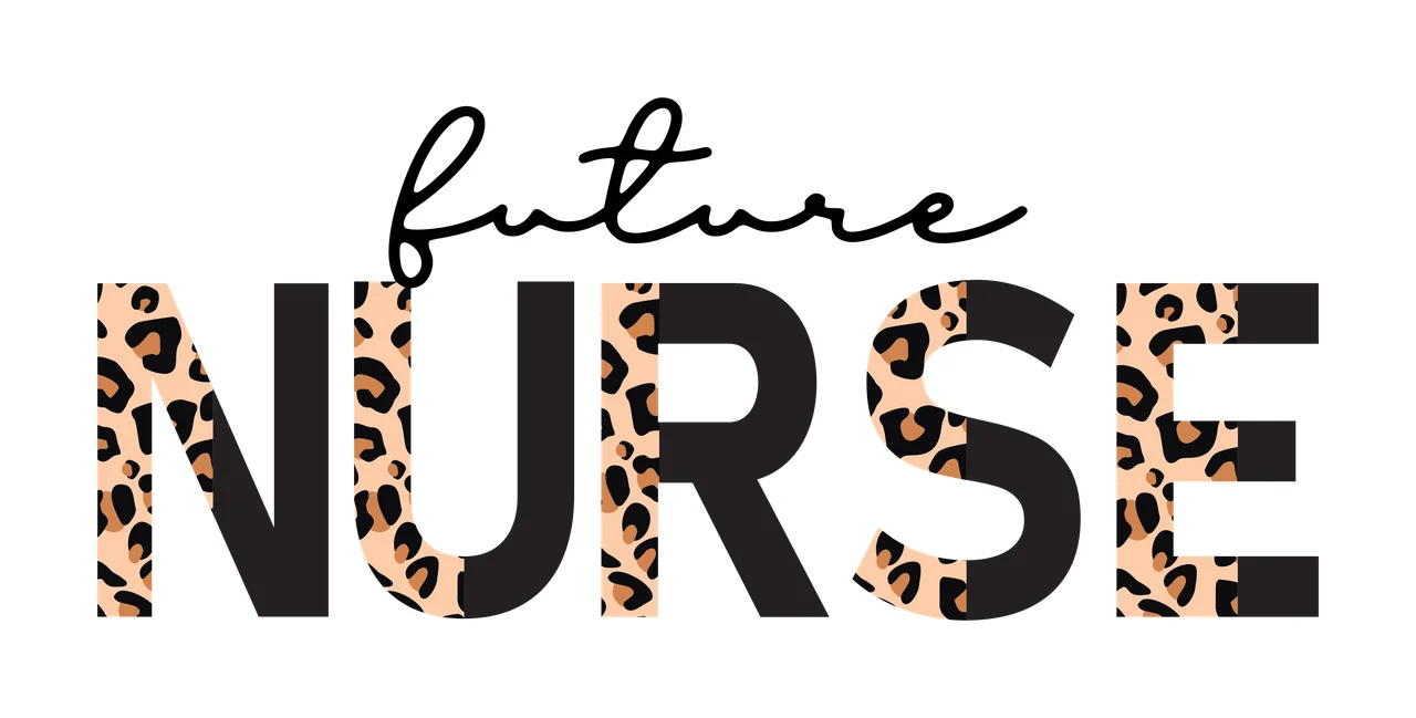 Future NURSE Nursing career slogan Design with script text, block letters, leopard print and solid black in tan and white