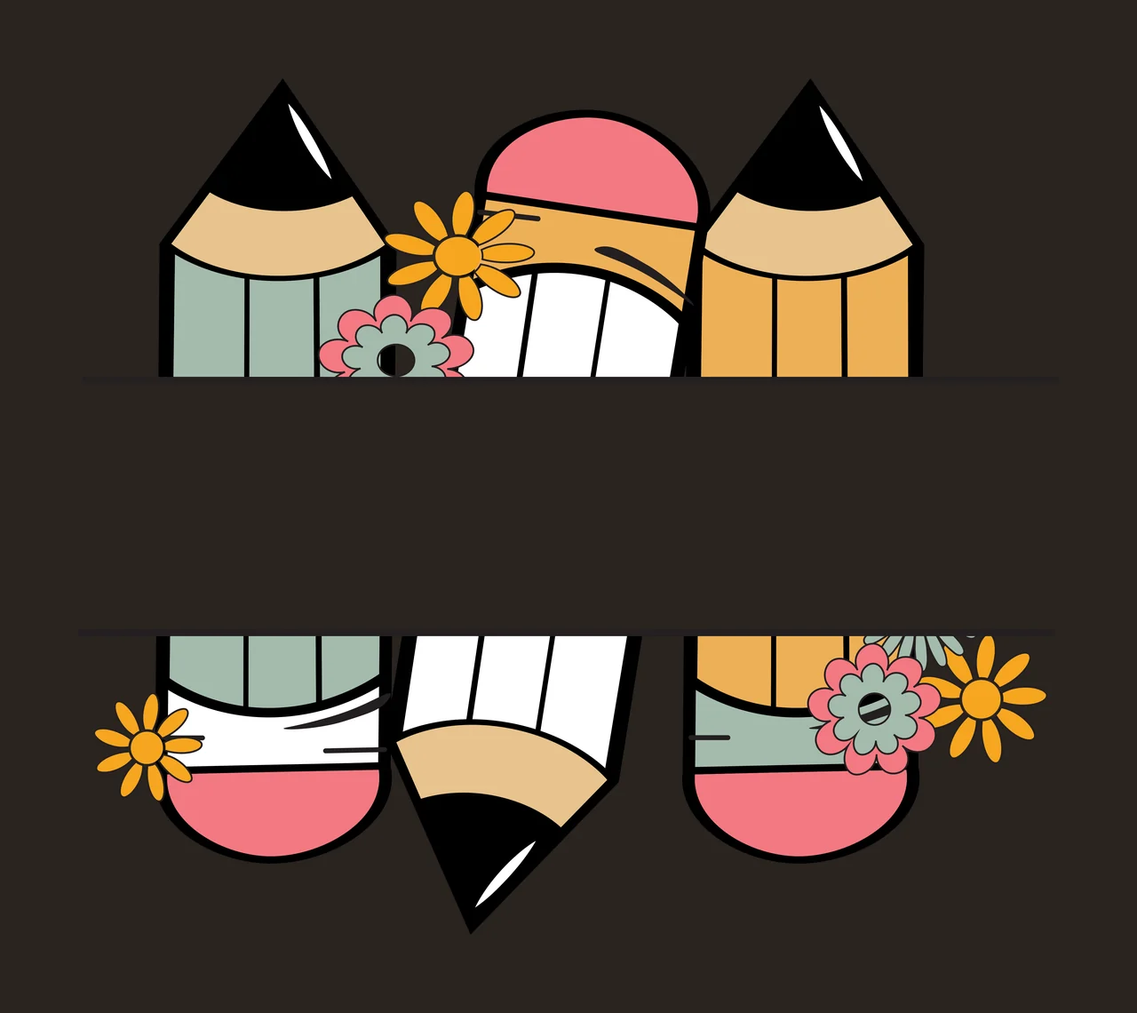 Black Pencil Silhouettes With Flowers And A Central pencils contrast preview thumbnail