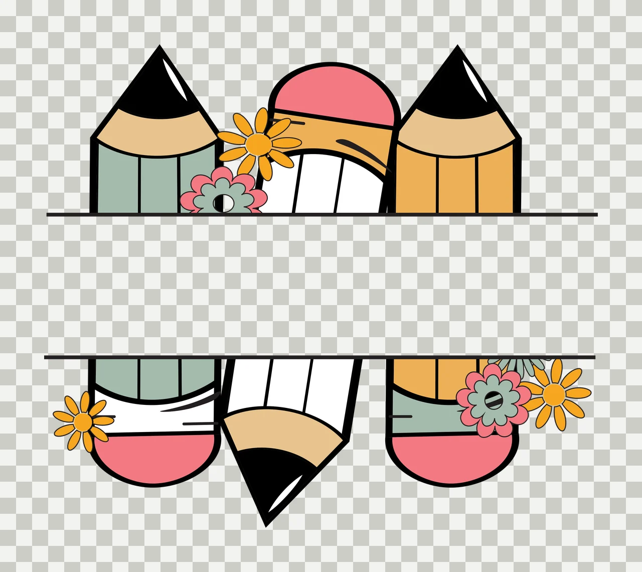 Black Pencil Silhouettes With Flowers And A Central pencils transparency and detail preview thumbnail