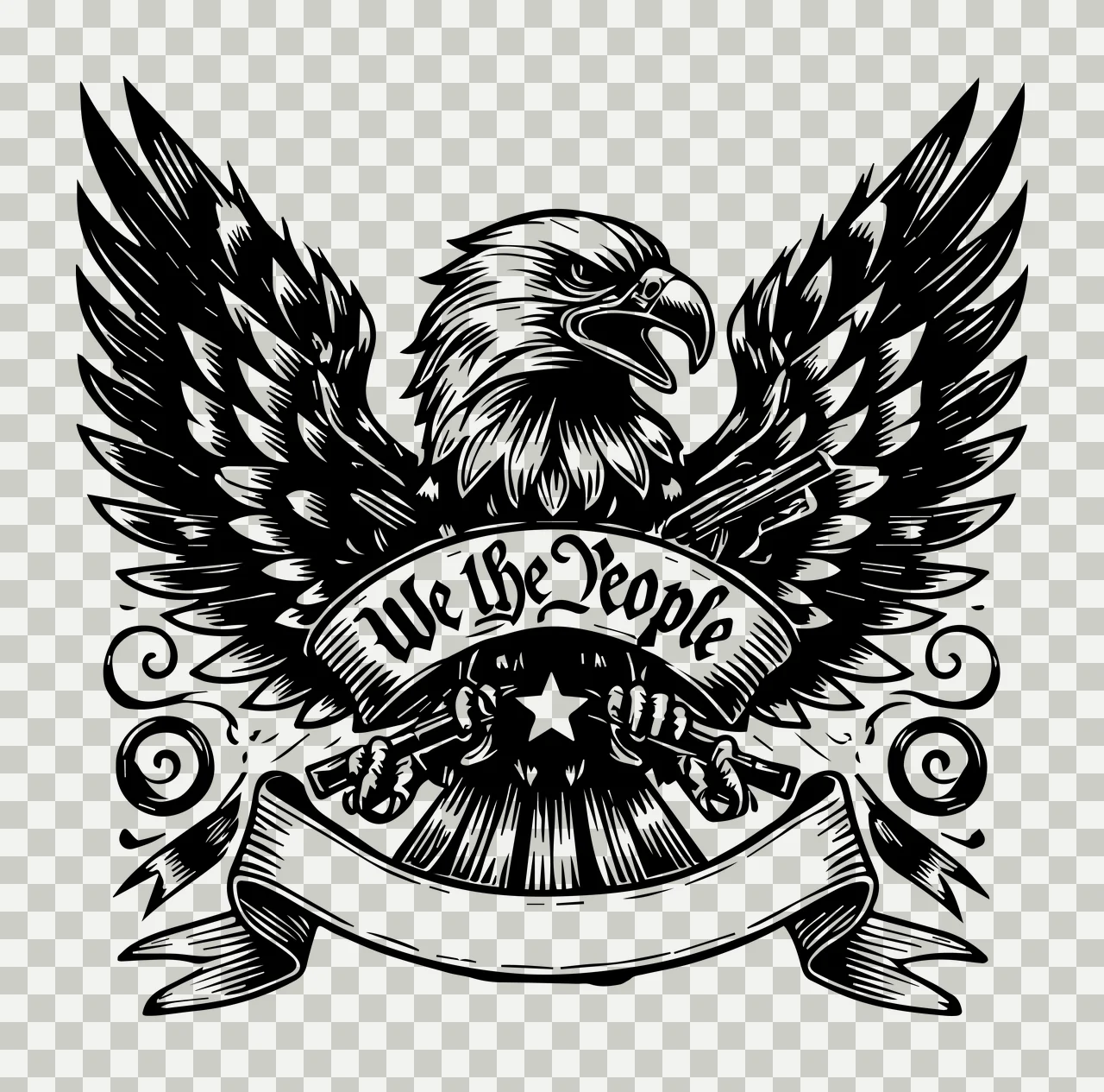 We The People Eagle Banner Graphic spreading wings star black transparency and detail preview thumbnail
