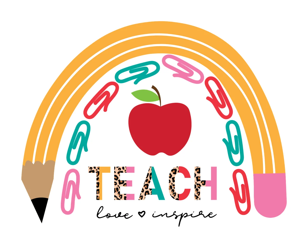 Rainbow Teach Love Inspire Paperclips curving apple graphic icon