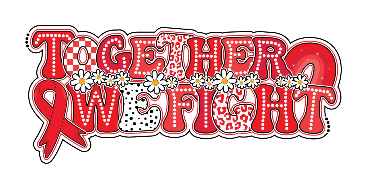 Ribbon Together One Fight Bubble Lettering spelling phrase