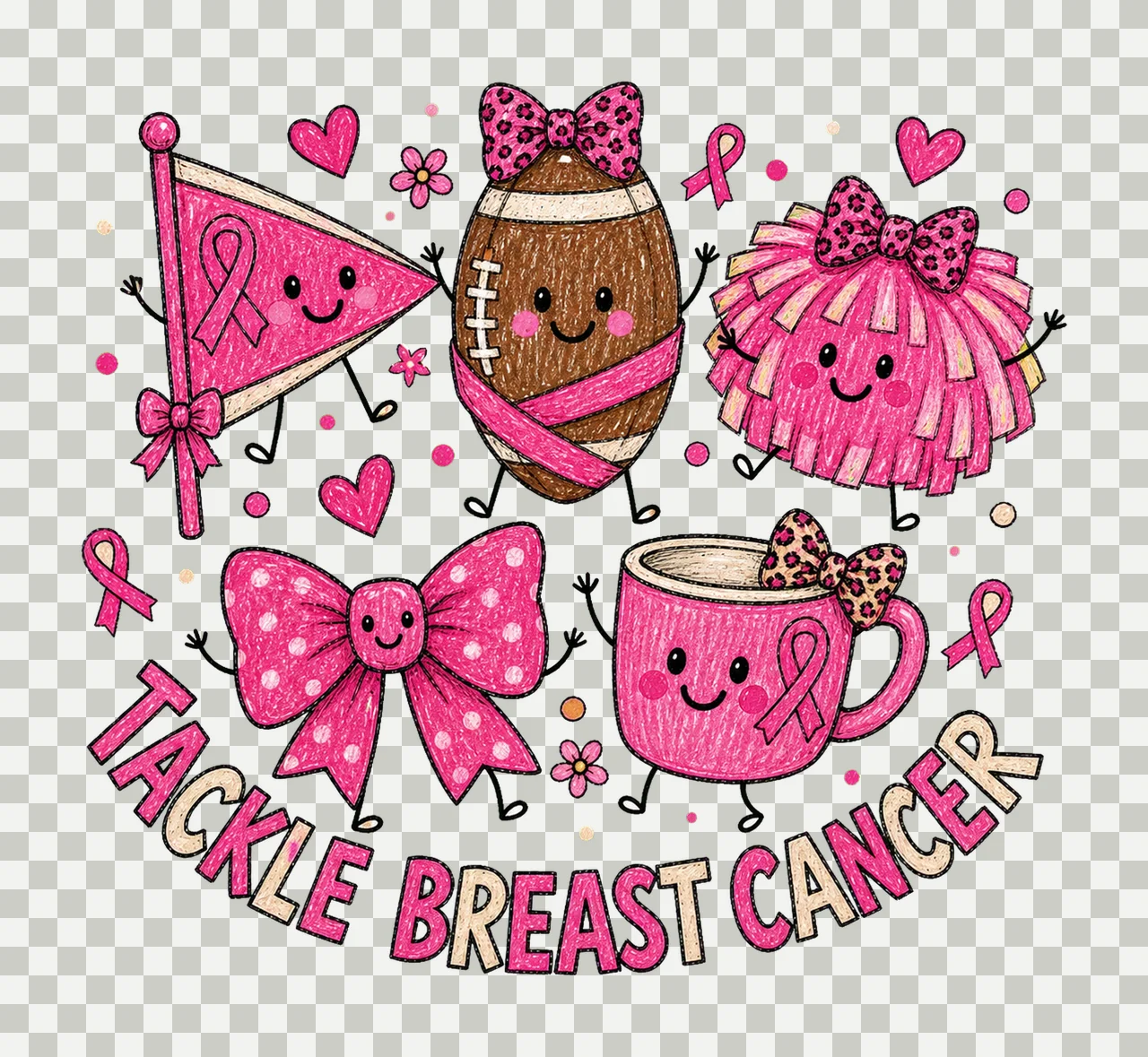 Tackle Breast Cancer Doodle Cute Football Variation C transparency and detail preview thumbnail