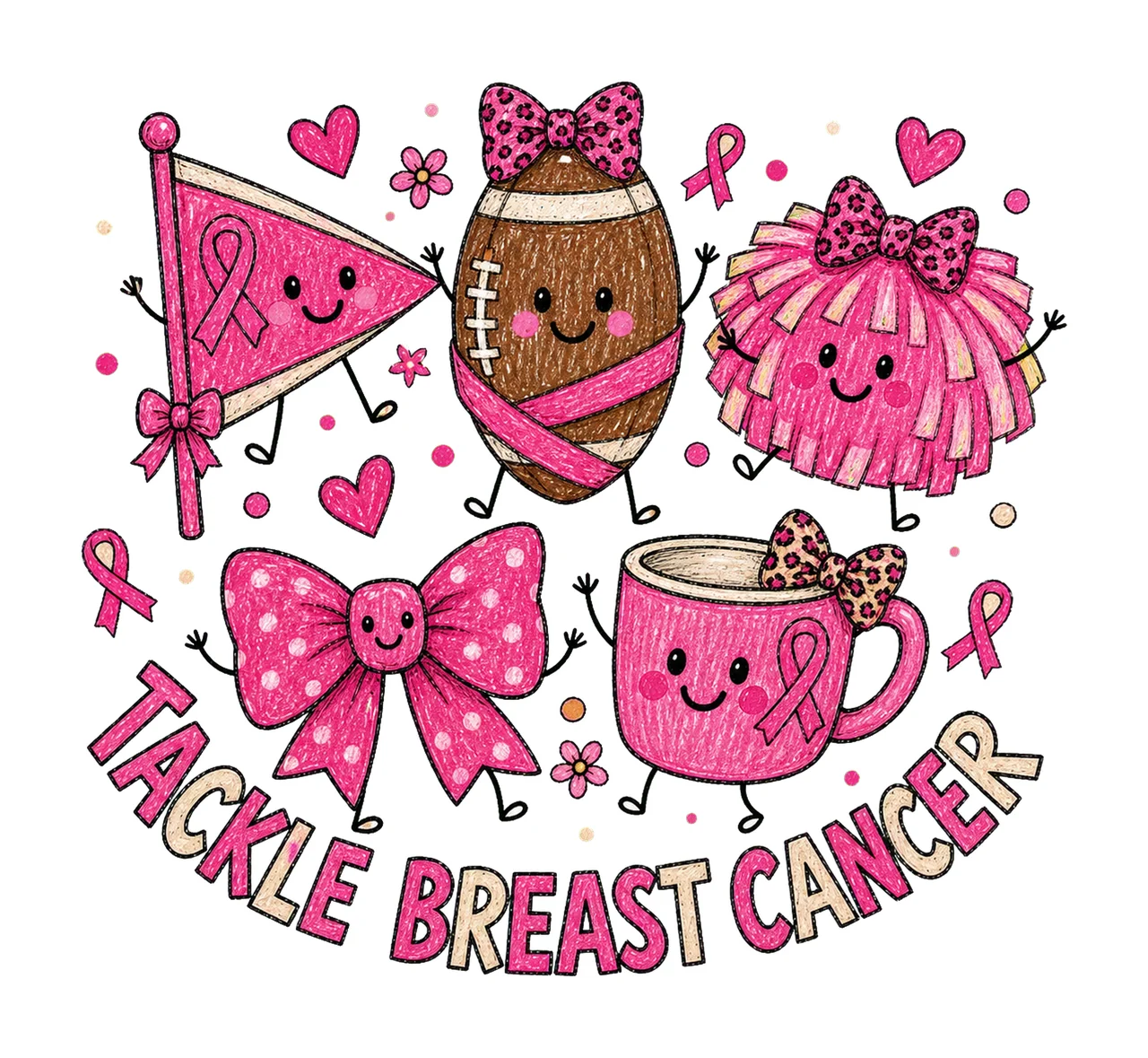Tackle Breast Cancer Doodle Cute Football Variation C
