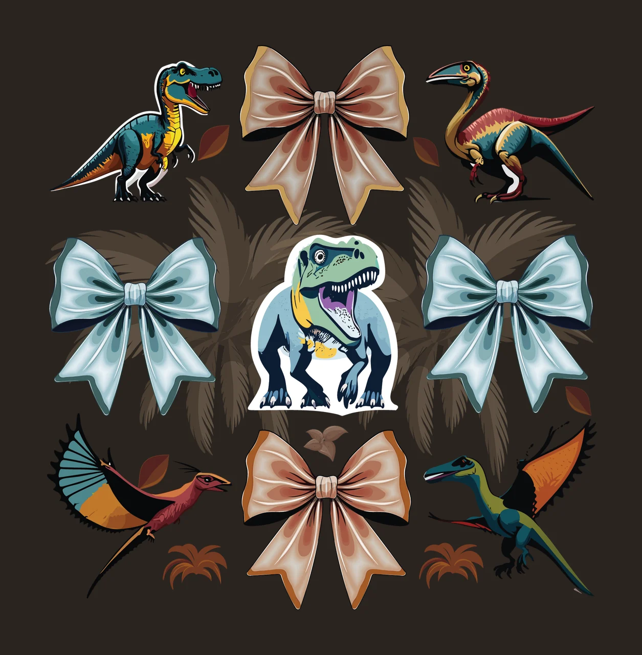 Dinosaurs Dinosaur Silhouettes With Bow Ties tie palm leaf contrast preview thumbnail