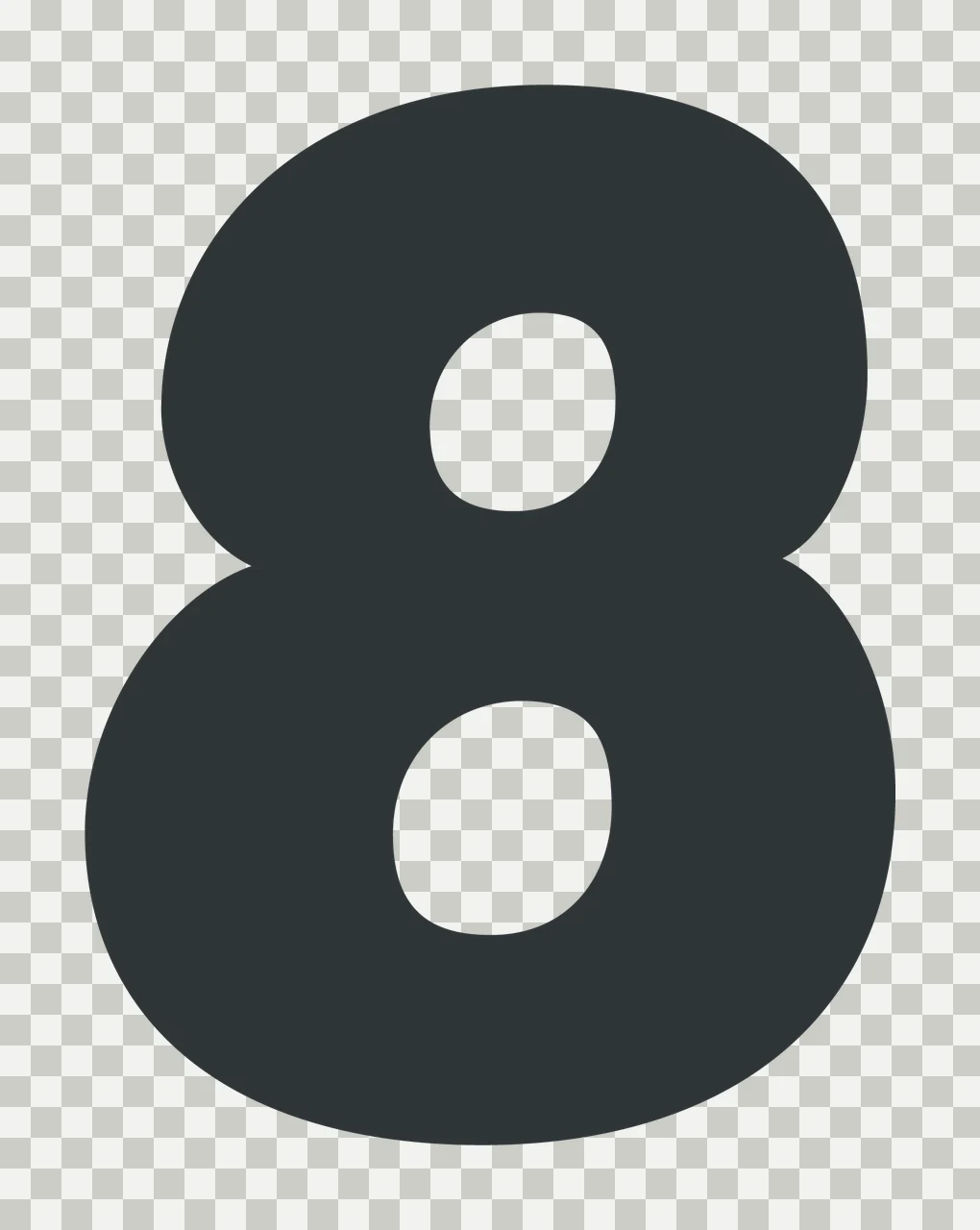 Number 8 Eight Black Silhouette bold plain white typography transparency and detail preview thumbnail