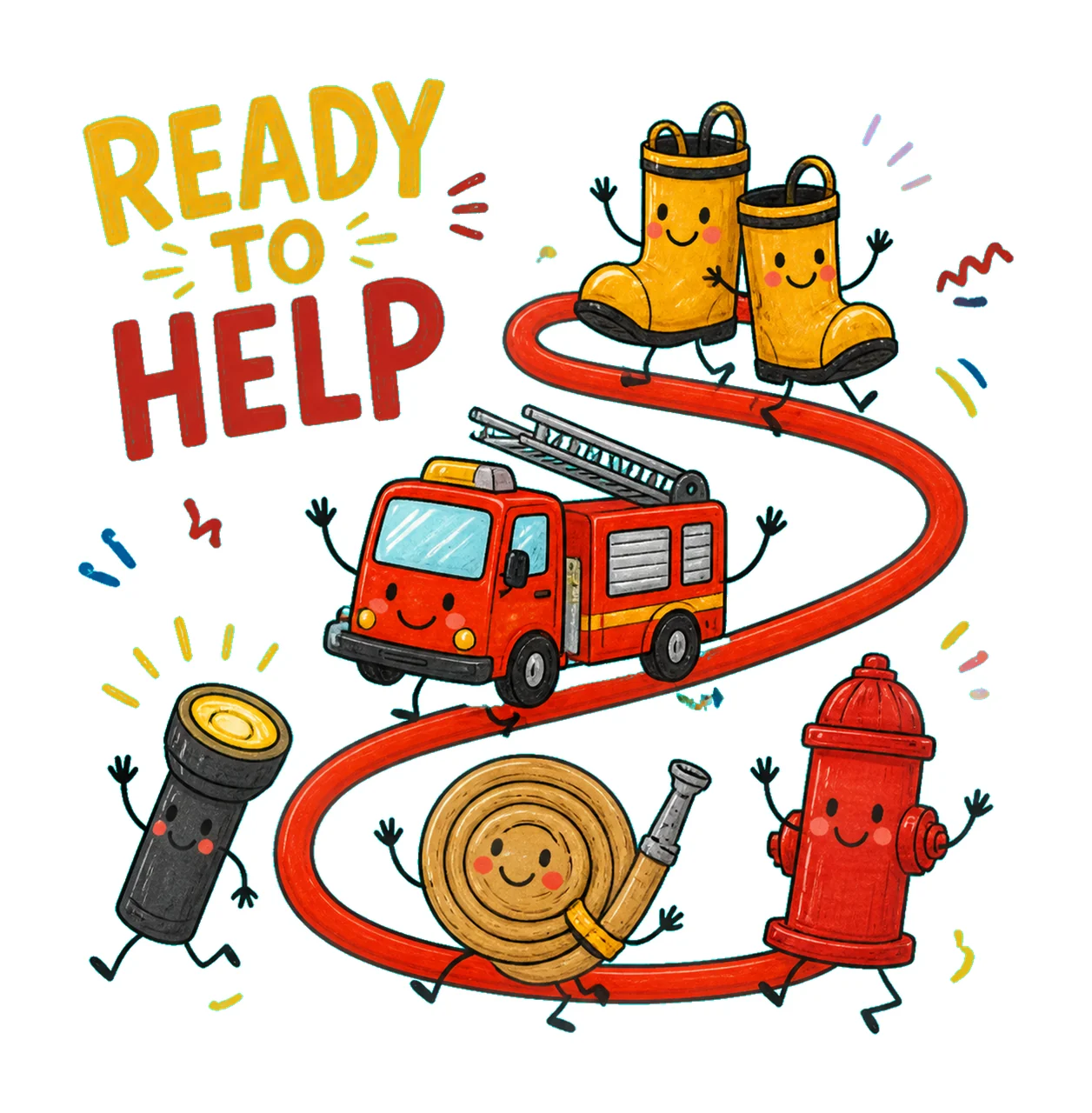 Firefighter Doodle Smiling Rescue Characters Variation B