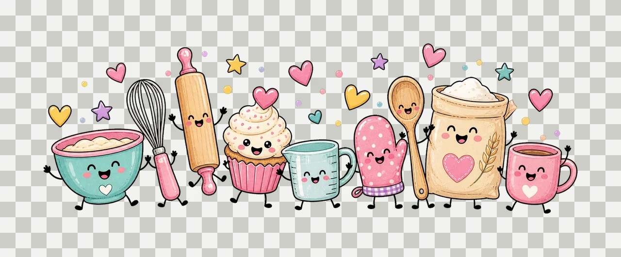 Baking Lover Doodle Characters Cute Baking Crew Variation C transparency and detail preview thumbnail