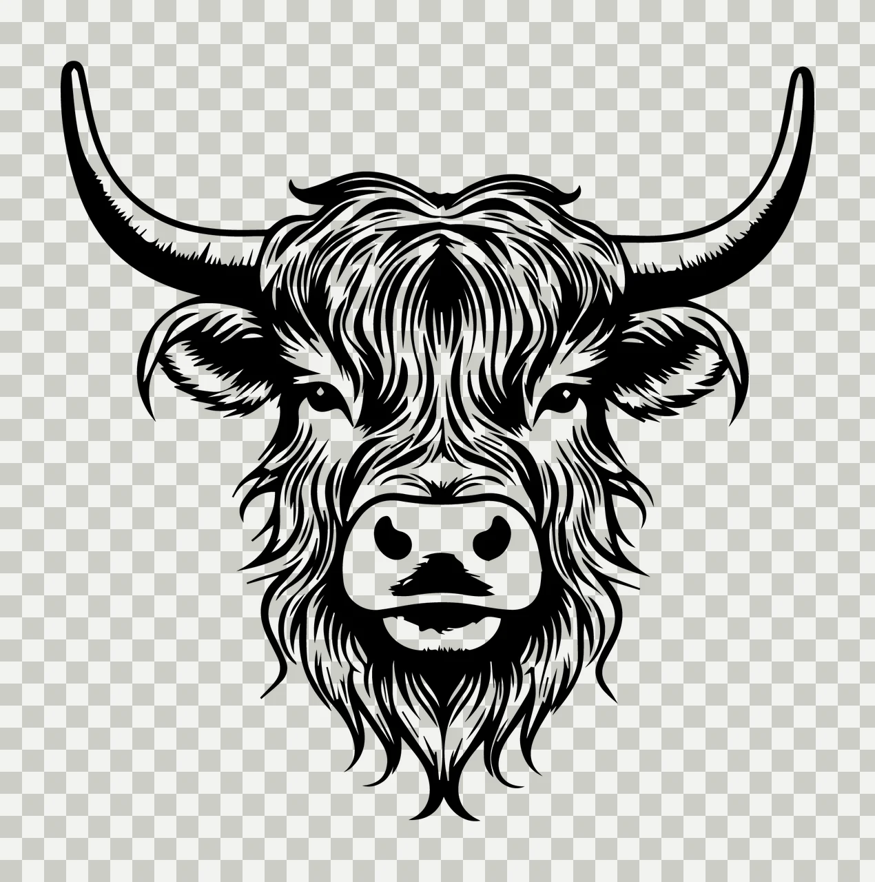 Cow Detailed Black Silhouette Portrait facing forward head transparency and detail preview thumbnail