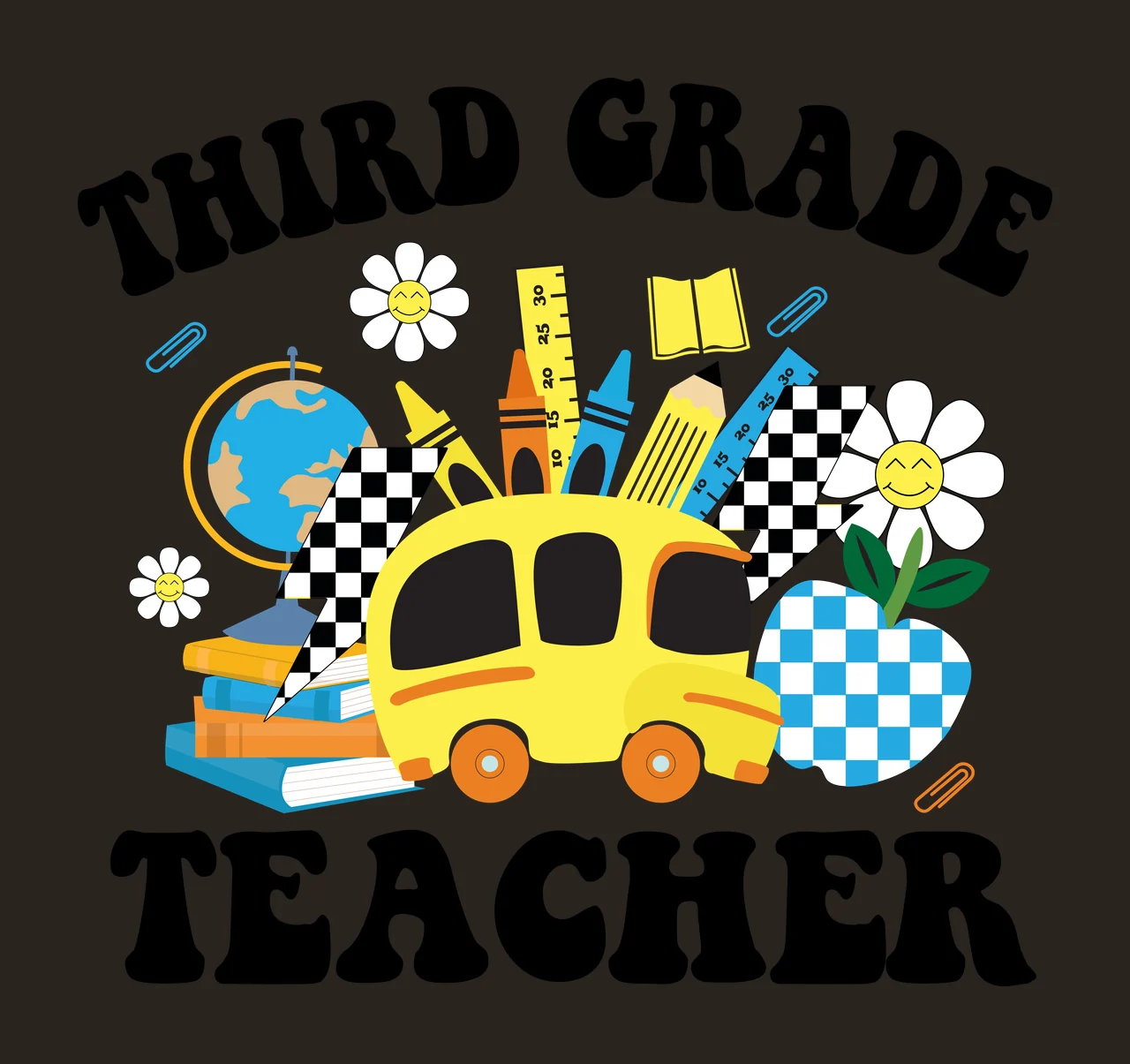 Teacher Silhouette School Supplies stationary globe apple pencil contrast preview thumbnail