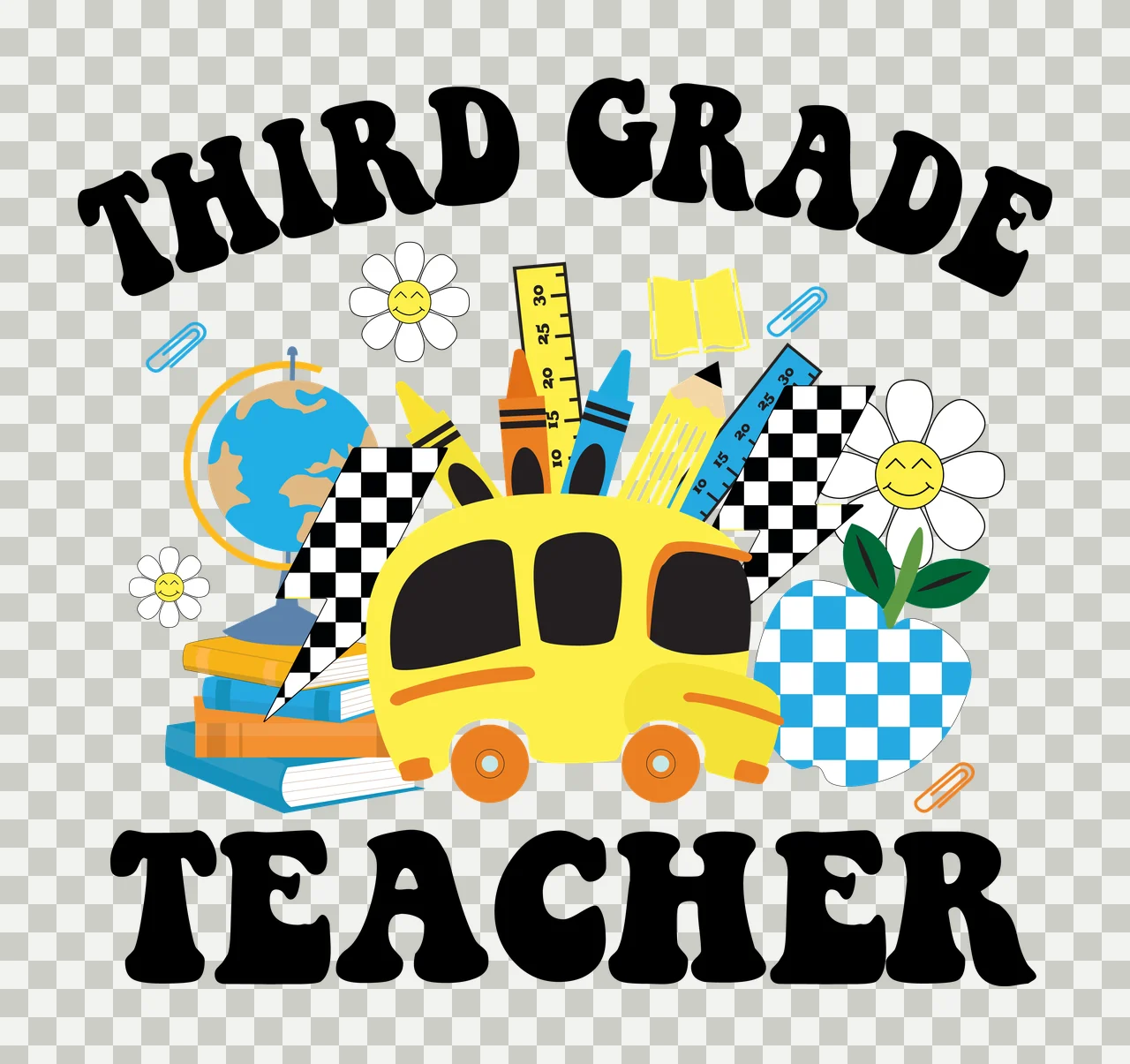 Teacher Silhouette School Supplies stationary globe apple pencil transparency and detail preview thumbnail