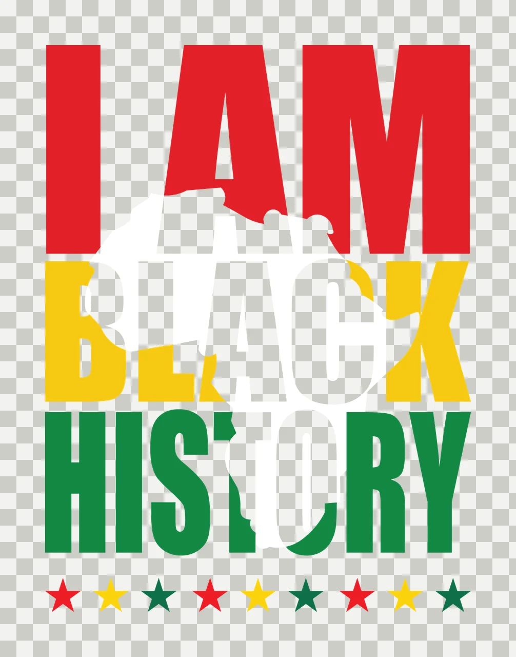 I Am Black History Typography Icon map overlay stars minimalist transparency and detail preview thumbnail