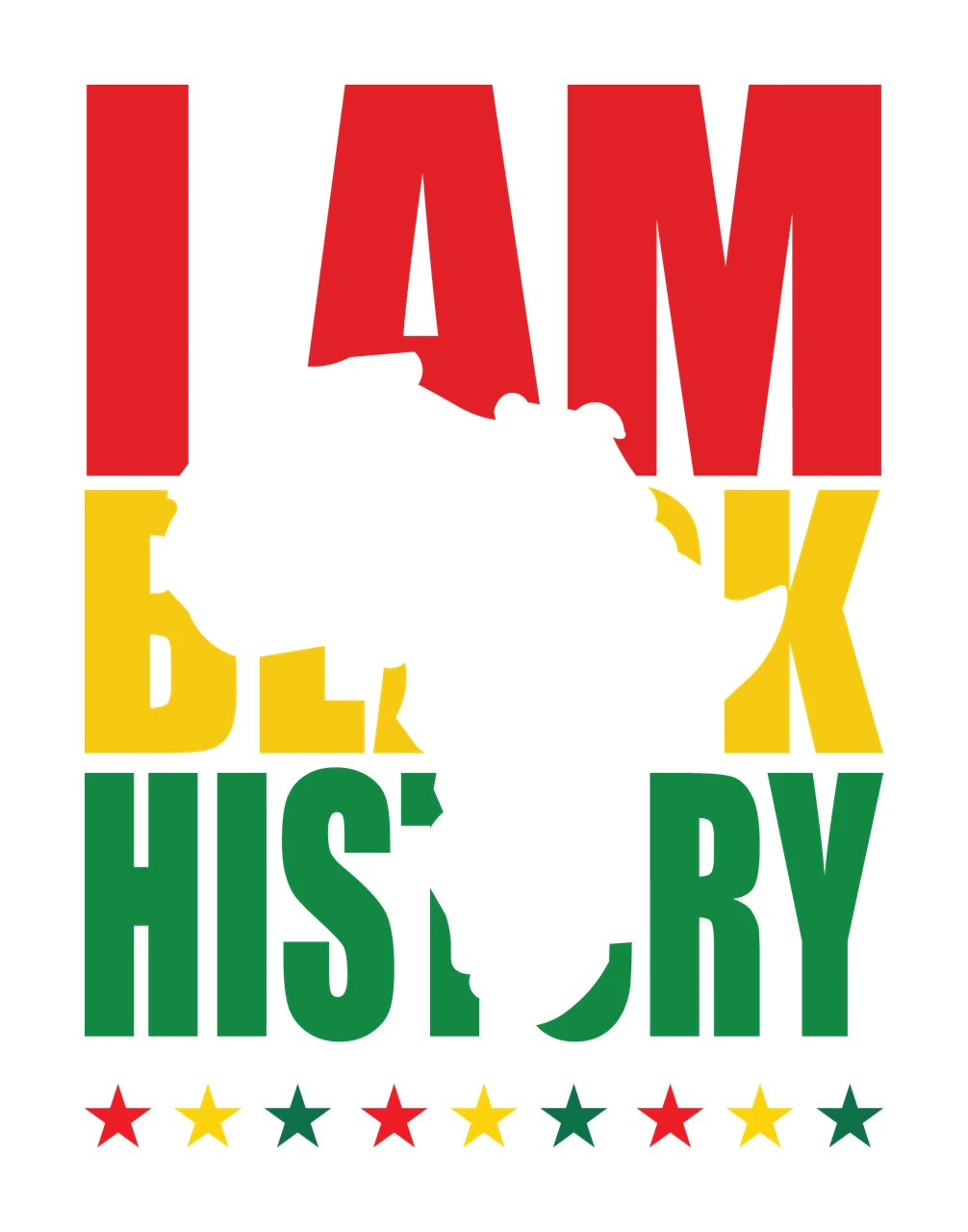 I Am Black History Typography Icon map overlay stars minimalist