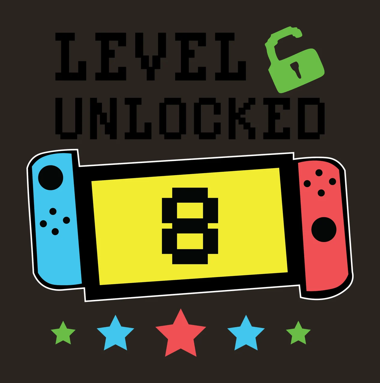 Level 6 Unlocked Text Banner Graphic lock stars black white contrast preview thumbnail