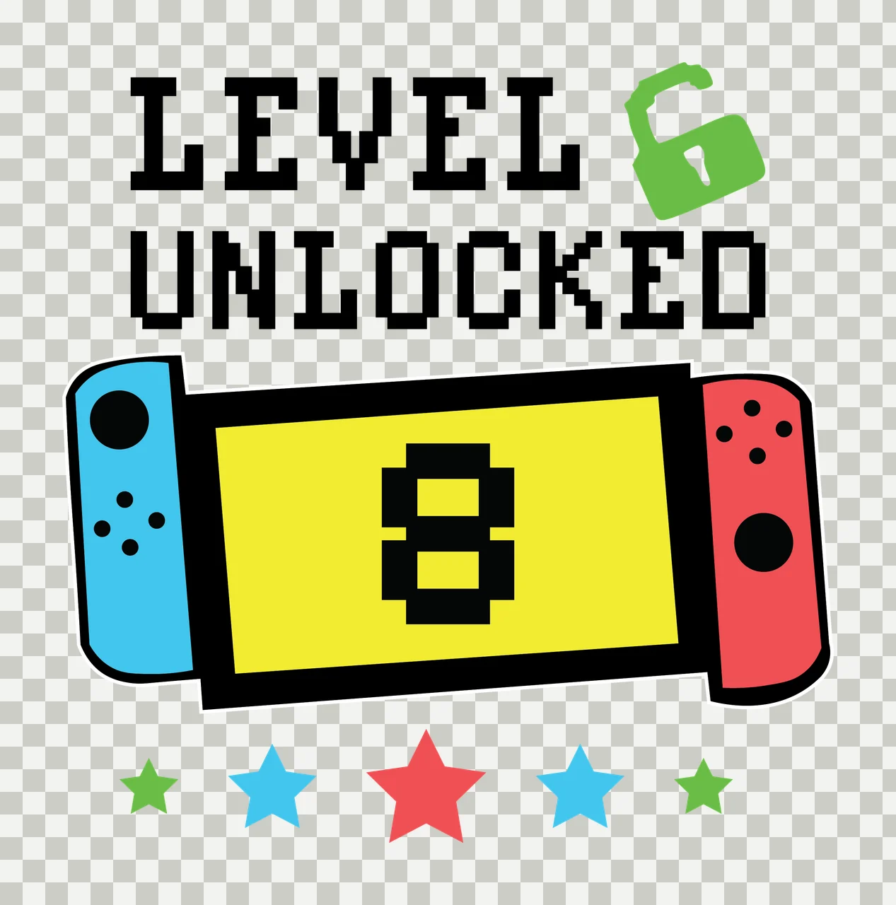 Level 6 Unlocked Text Banner Graphic lock stars black white transparency and detail preview thumbnail